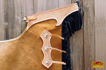 Hilason Child Pro Rodeo Bronc Bull-Riding Hair On Leather Chinks Chaps Tan